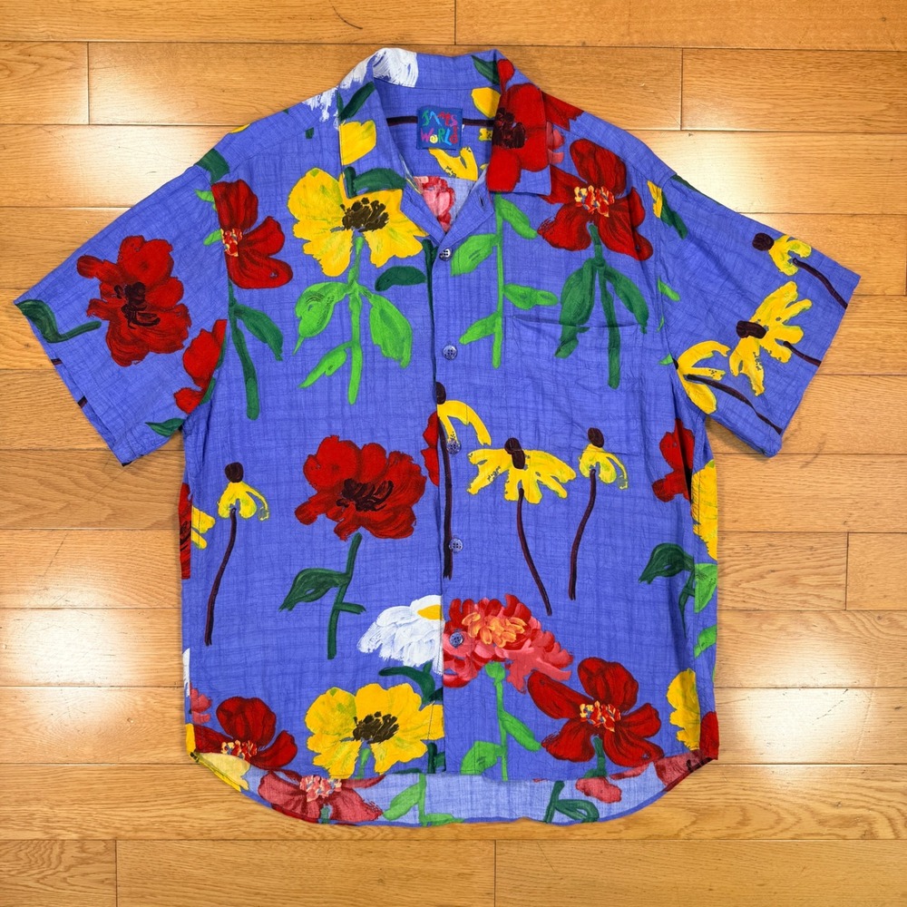 Jams World Mens Zinnias Floral Rayon Hawaiian Shirt Blue M630RE-ZINN Medium
